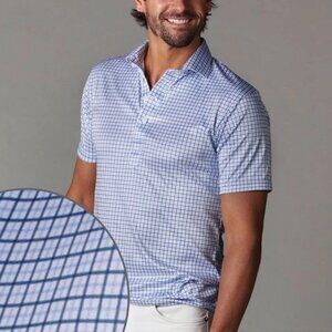 Collars & Co Semi-Spread Collar Short-Sleeve Golf Polo, Blue Tattersall